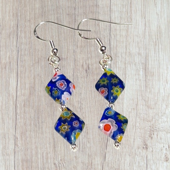 Hand Crafted Earrings Flowers Floral Beads Long Dangle Pierced - Picture 5 of 8